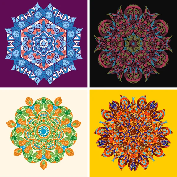 Set Abstract Ethnic Indian Hand Drawn Vector Ornamental Floral Pattern — Stock Vector