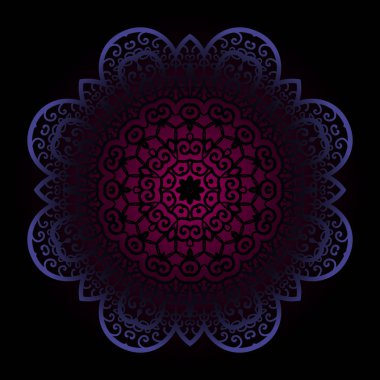 Koyu zeminde mor mandala. Osmanlı Hint Arap motifinde vintage tasarım öğesi