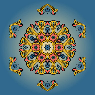 Turuncu mandala mavi arka plan üzerinde. Dekoratif vintage eleman