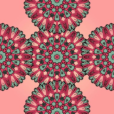 Pembe mandala sonsuz arka plan. Dikişsiz psychedelic paisley duvar kağıdı