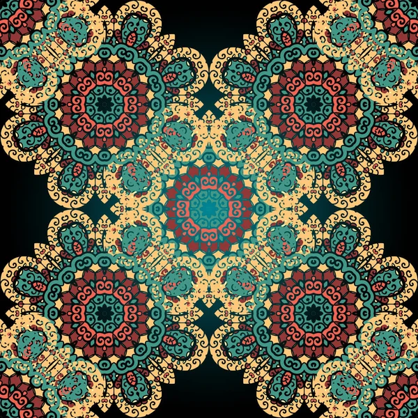 Sömlös Paisley Mandala Abstrakt Mönster Kaklad Vektor Asiatiska Utsmyckade Print — Stock vektor