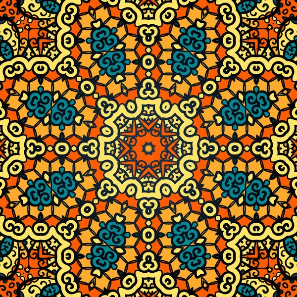 Endlose Verzierte Orange Und Gelbe Psychedelische Paisley Hintergrund — Stockvektor