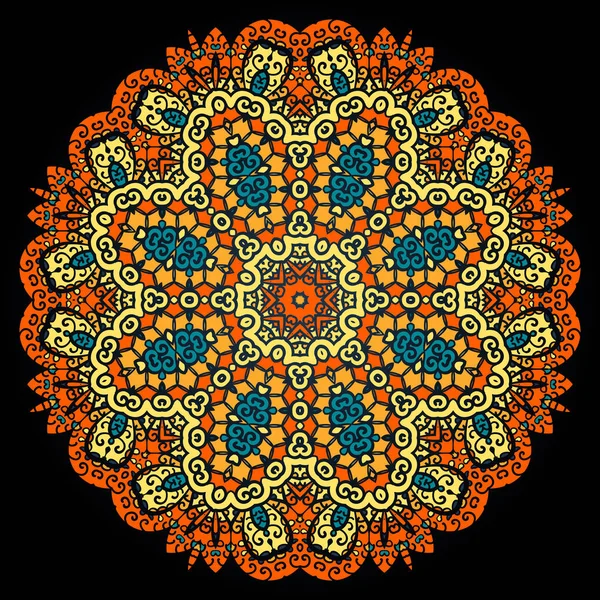 Mandala Motif Orné Vintage Ornement Indien Sur Noir — Image vectorielle