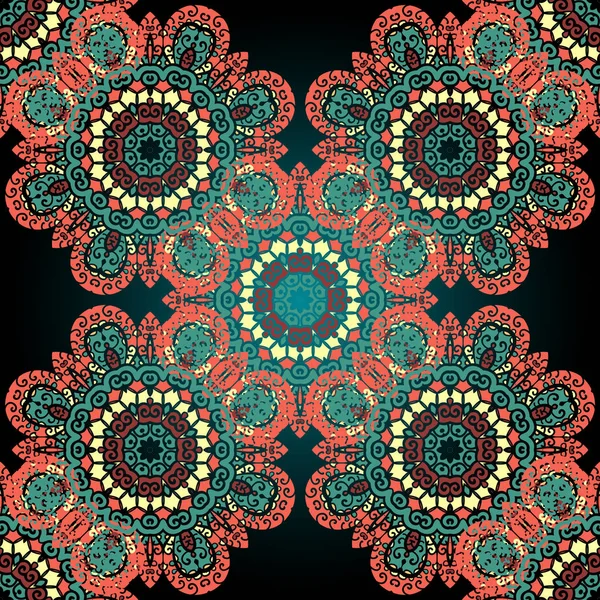 Vert Rouge Orné Sans Couture Fond Paisley Psychédélique — Image vectorielle