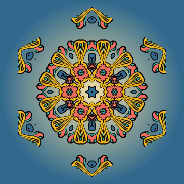 Mandala Orange Sur Fond Bleu Elément Vintage Décoratif — Image vectorielle