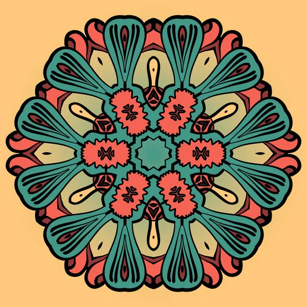 Mandala Conception Fleurs Sur Motif Jaune Ornement Dentelle Ronde Indienne — Image vectorielle