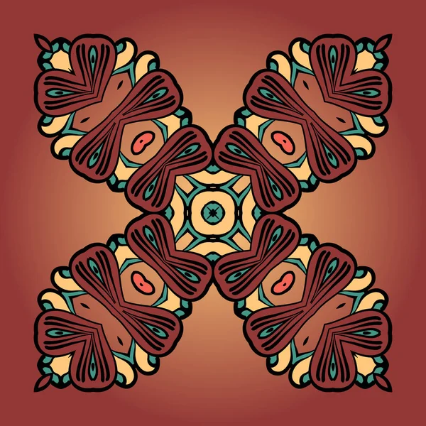 Ornement Quatre Mandala Terminé Motif Sans Couture Couleur Marron Illustration — Image vectorielle