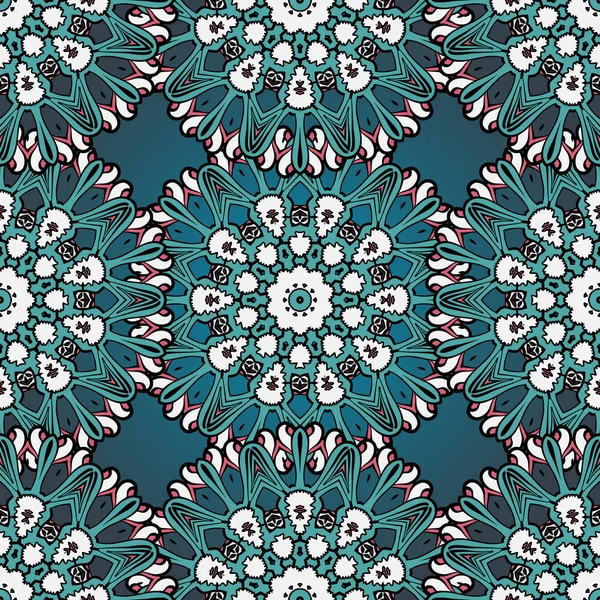 Grüne Und Blaue Nahtlose Mandala Muster Vintage Indische Kunst Element — Stockvektor