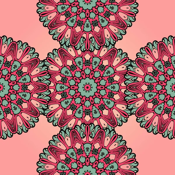 Pink Mandala Ändlös Bakgrund Sömlös Psykedelisk Paisley Tapet — Stock vektor