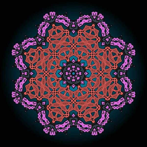 Mandala Rosa Rosso Fondo Nero Con Sfumatura Elemento Vintage Tribale — Vettoriale Stock