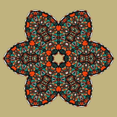 Stylized mandla flower. Art vintage decorative elements. Hand drawn tribal style yantra. Flayer template oriental style motif.