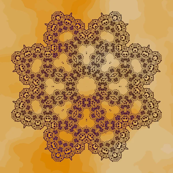 Henna Color Delineado Mandala Patrón Sobre Fondo Color Amarillo Marrón — Vector de stock