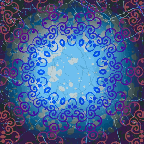 Marco Redondo Mandala Color Azul Adorno Arte Indio Diseño Antiguo — Vector de stock