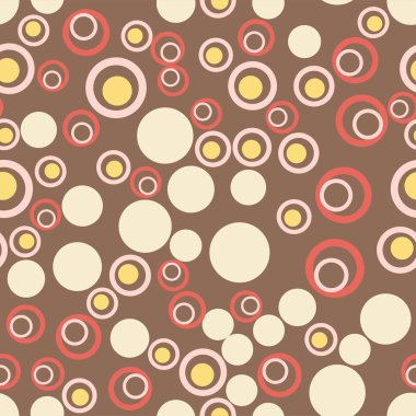 Kahverengi Modern Soyut Konfeti Arka Plan. Dikişsiz renkli donut ve nokta desen. Stok vektör şenlikli eğlenceli tasarım projeleri, tekstil, sarma, duvar kağıdı, web için tekrar.