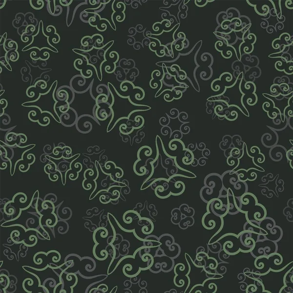 Modèle Vert Foncé Avec Mandalas Éléments Décoratifs Vintage Propageant Autour — Image vectorielle