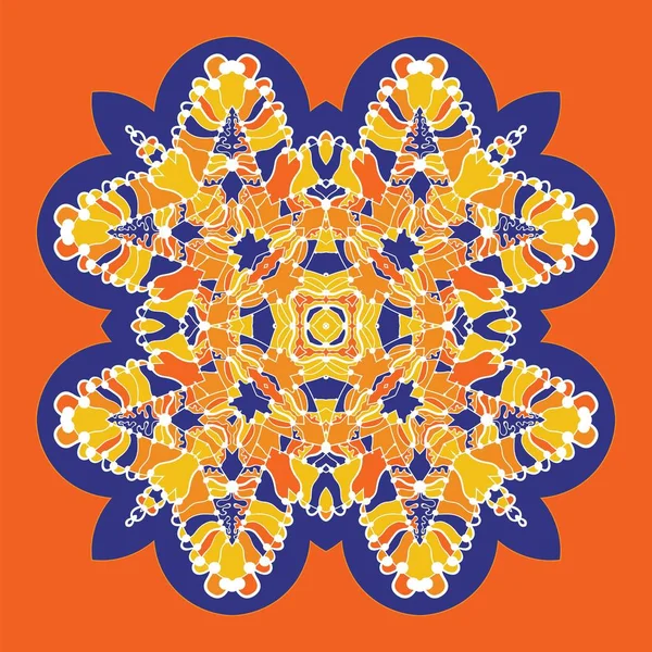 带抽象装饰的矢量图标 矢量曼达拉与角落在幼稚的风格 浅蓝色装饰涂鸦橙色 黄色和蓝色 — 图库矢量图片