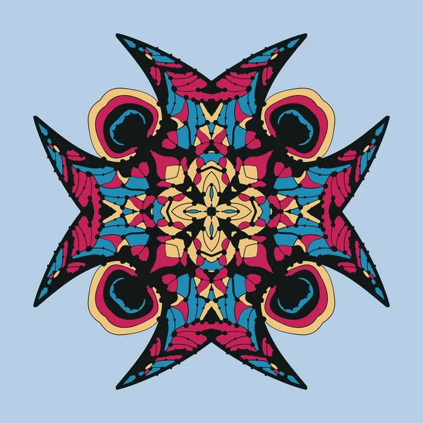 Icône vectorielle avec ornement abstrait. Mandala vectoriel avec des coins dans un style enfantin. Doodle décoratif couleurs rouge, jaune et noir . — Image vectorielle