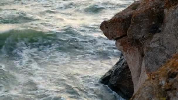 Paisaje marino salvaje con acantilado y olas marinas — Vídeo de stock