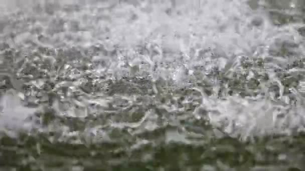 Salpicar gotas de agua sobre la superficie del estanque — Vídeos de Stock