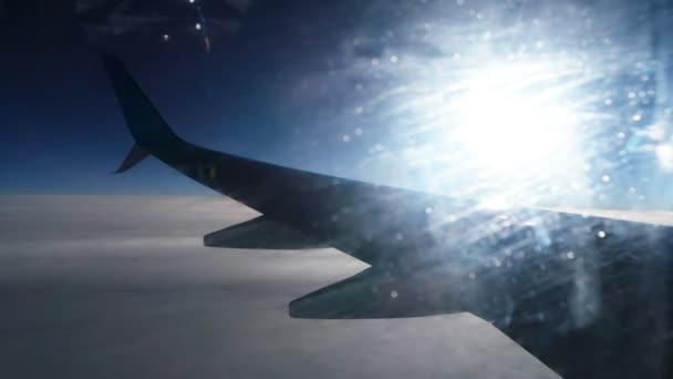 Blurred wing through dirty window — Stock Video