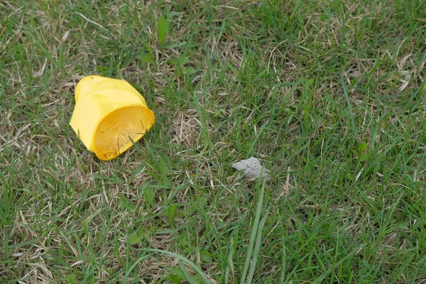 草の上のプラスチックごみ — ストック写真