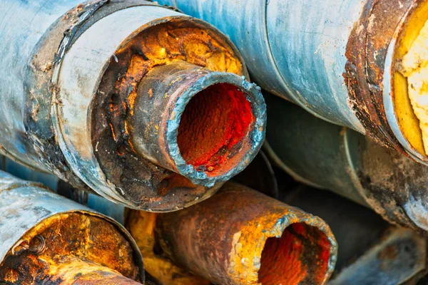 Wery closeup of rusty pipes with prints of welding — Stock Photo, Image