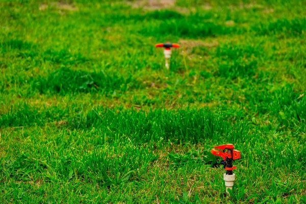 Tuin Sprinkler niet werken staat op gazon in slechte staat — Stockfoto