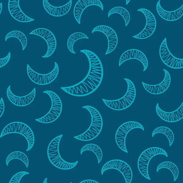 Endless Pattern Consists Manually Drawn Crescent Moons Blue Crescent Chaotically — Stock Vector