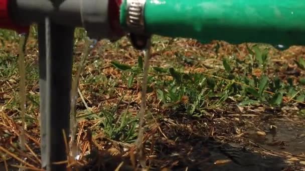 Water leakage of lawn sprinkler — Stock Video