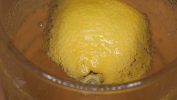 Vaso de cerveza con trozo de limón dentro — Vídeo de stock