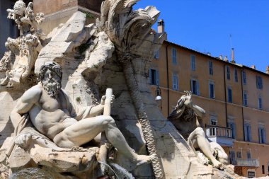 Piazza Navona, Roma, İtalya, dört Irmak Çeşmesi detay