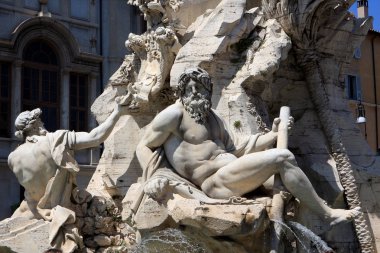 Piazza Navona, Roma, İtalya, dört Irmak Çeşmesi detay