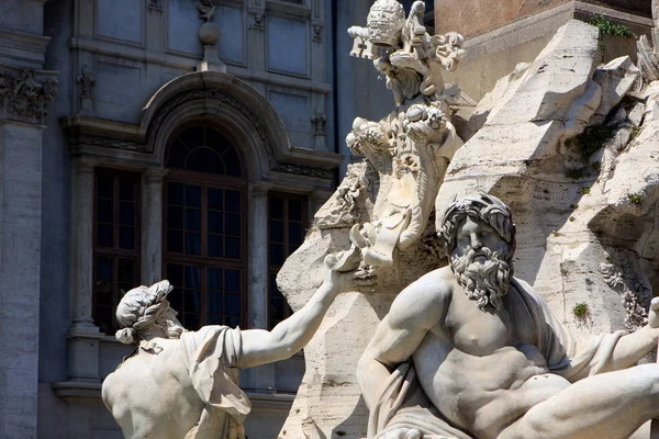 Détail Fontaine Des Quatre Rivières Sur Piazza Navona Rome Italie — Photo