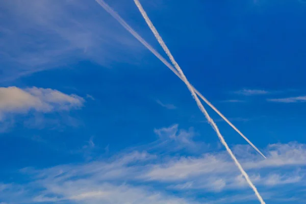 Traço Avião Céu — Fotografia de Stock