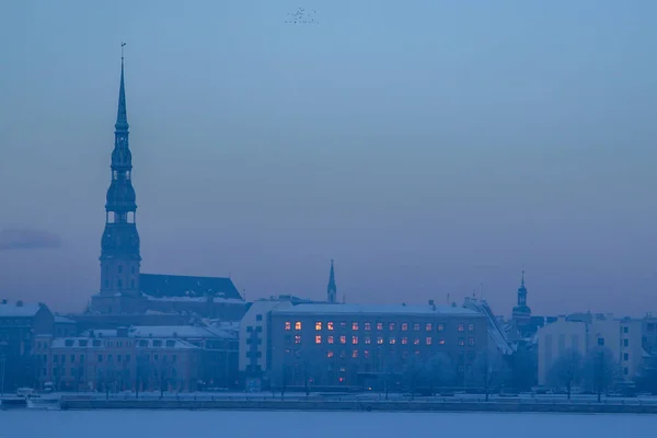 Riga Vinter Riga Huvudstad Staden Lettland Vintertid Utsikt Över Peter — Stockfoto