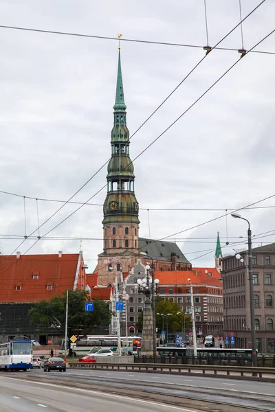 Peterskyrkan Riga Lettlands Huvudstad Utsikt Över Gamla Riga Med Peterskyrkan — Stockfoto