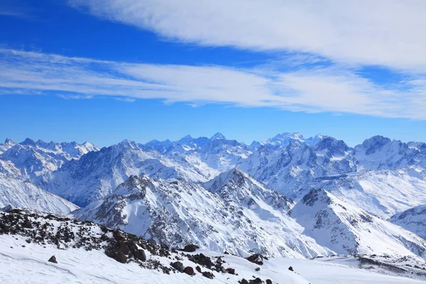 Utsikt Över Några Toppar Stora Kaukasus Åsen Vinter Från Elbrusen — Stockfoto