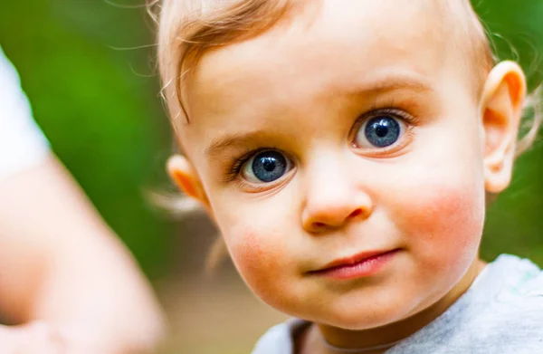 Podobizna Chlapce Miminko Modrýma Očima — Stock fotografie