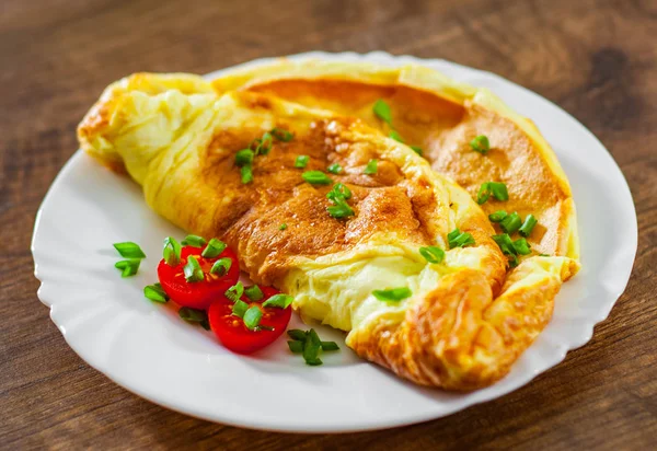 Omelette White Plate Wooden Table — Stock Photo, Image