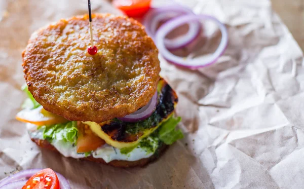 Potato Pancakes Fried Cheese Vegetables Sauce — Stock Photo, Image