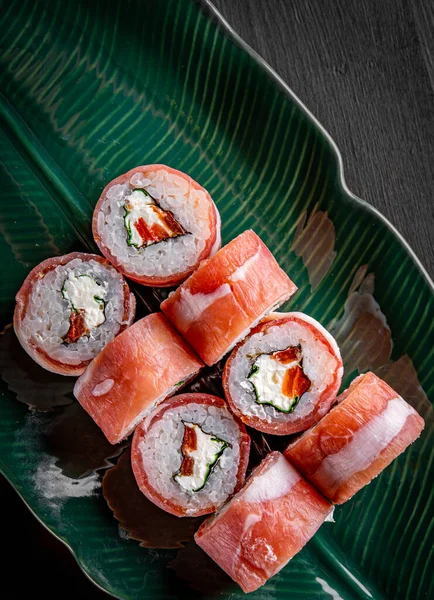 Sushi Roll Fish Rice Plate — Stock Photo, Image