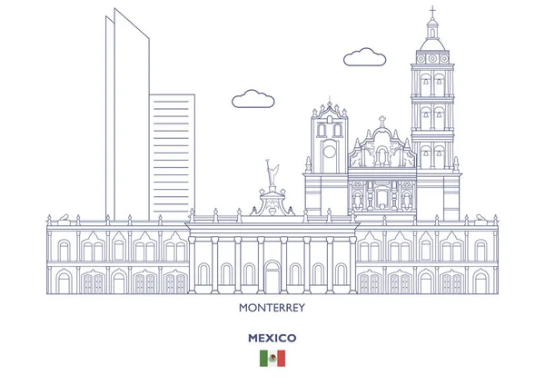 Monterrey Lineaire Stad Skyline Mexico — Stockvector