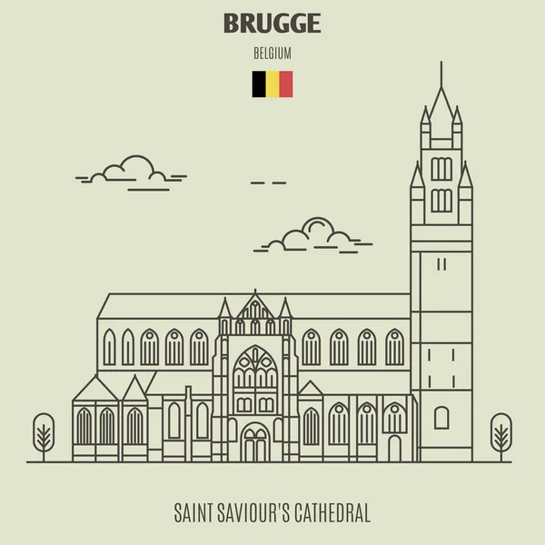 Собор Святого Спасителя Брюгге Бельгія Орієнтир Значок Лінійному Стилі — стоковий вектор