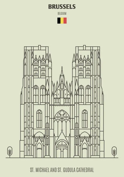 Sint Michiel Sint Goedele Kathedraal Brussel België Landmark Pictogram Lineaire — Stockvector