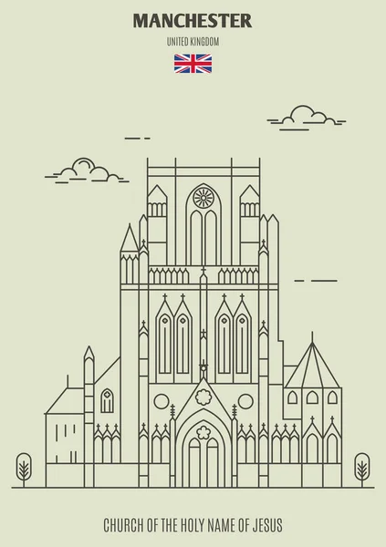 Kyrkan Det Heliga Namnet Jesus Manchester Landmärke Ikonen Linjär Stil — Stock vektor
