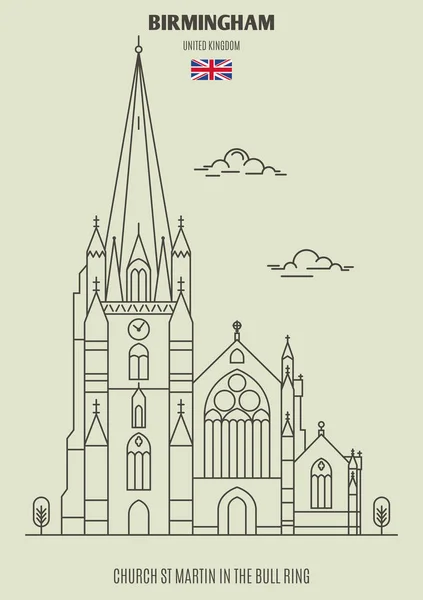 Kerk Martin Bull Ring Birmingham Verenigd Koninkrijk Landmark Pictogram Lineaire — Stockvector