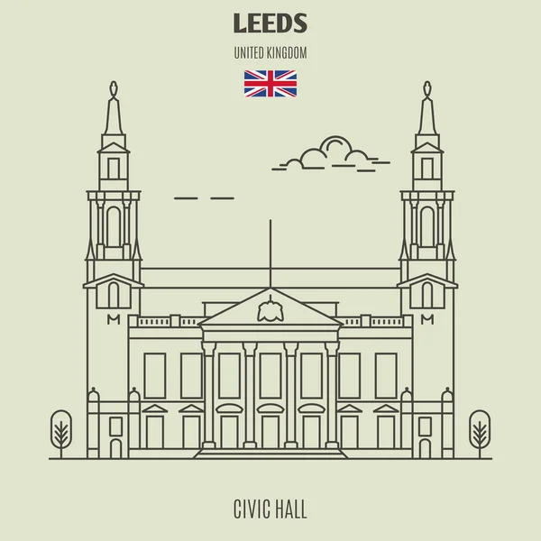 Civic Hall Iin Leeds Reino Unido Icono Hito Estilo Lineal — Vector de stock