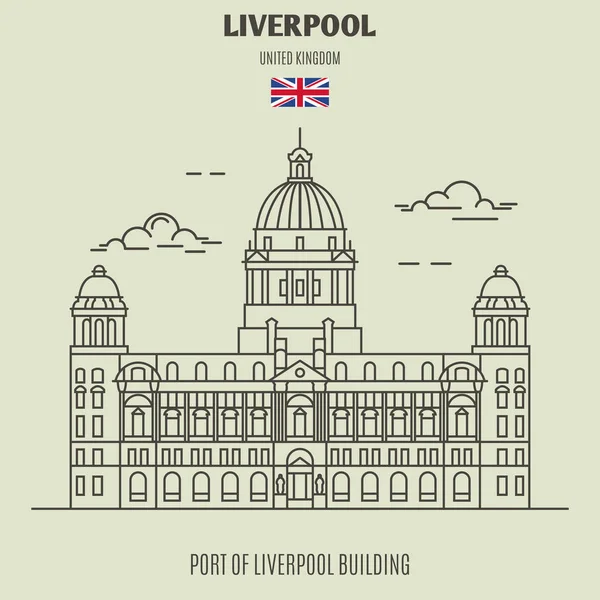 Puerto Liverpool Edificio Liverpool Reino Unido Icono Hito Estilo Lineal — Vector de stock