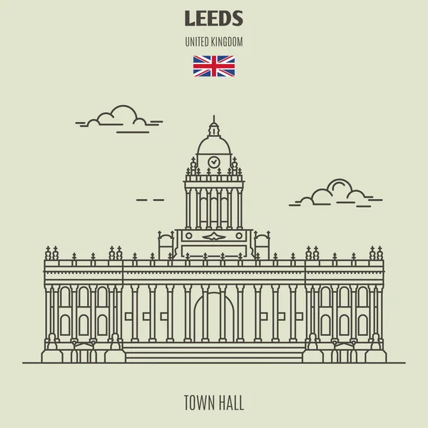 Town Hall Leeds Reino Unido Ícone Referência Estilo Linear —  Vetores de Stock