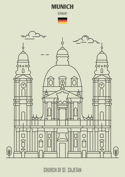 Templom Cajetan München Németország Landmark Ikon Lineáris Stílusban — Stock Vector